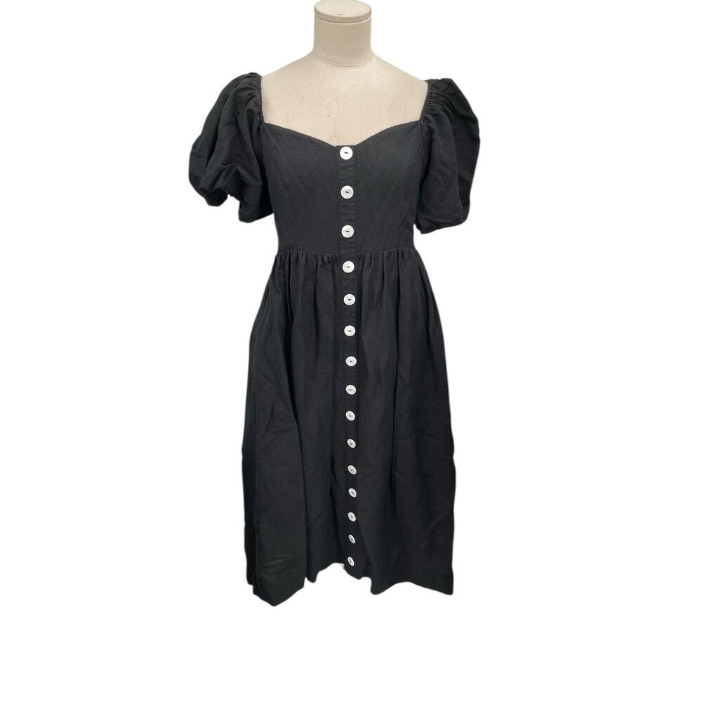 Pomander Place Tuckernuck Alexis Midi Dress Black Linen Blend Size Small